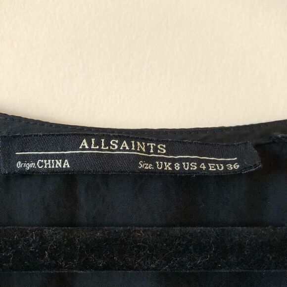 ALL Saints Camile Black Cold Shoulder Raw Hem Top - Picture 6 of 8